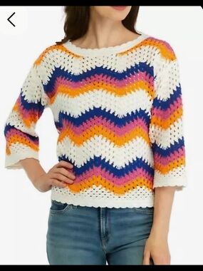 Philosophy Herringbone Striped Crochet Sweater Pink White Blue Orange -NWOT